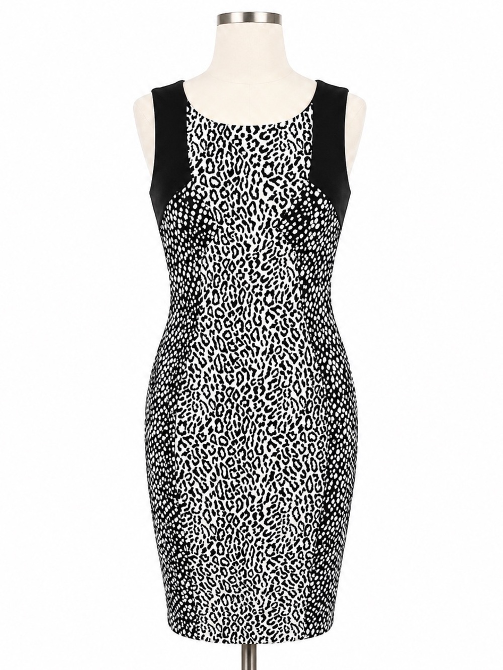 Karen Millen Black & White Mixed Animal Print Sheath Dress | US 8 | EU 40